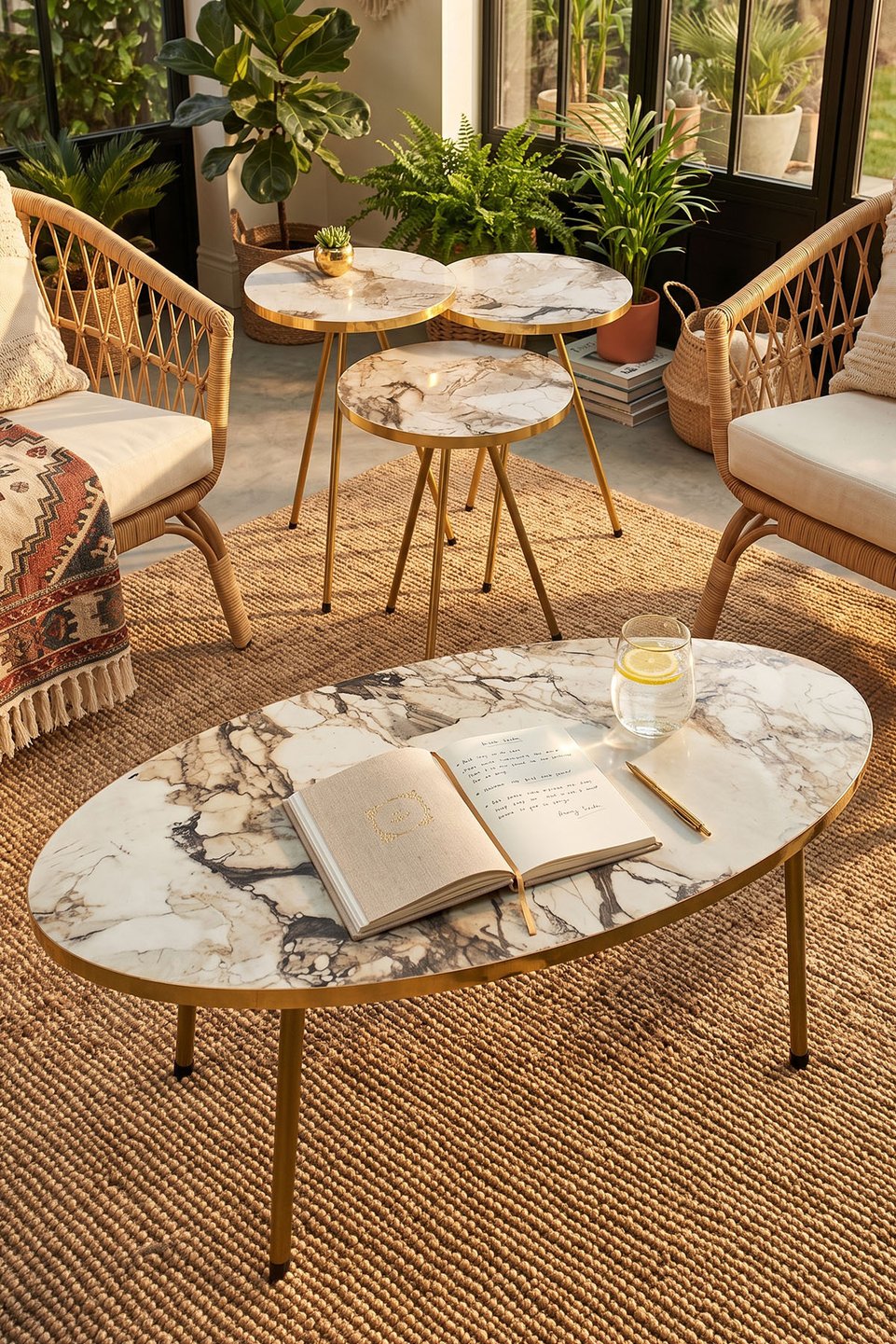Ensemble de tables à pieds en métal doré – Lot de 4 · Efes blanc