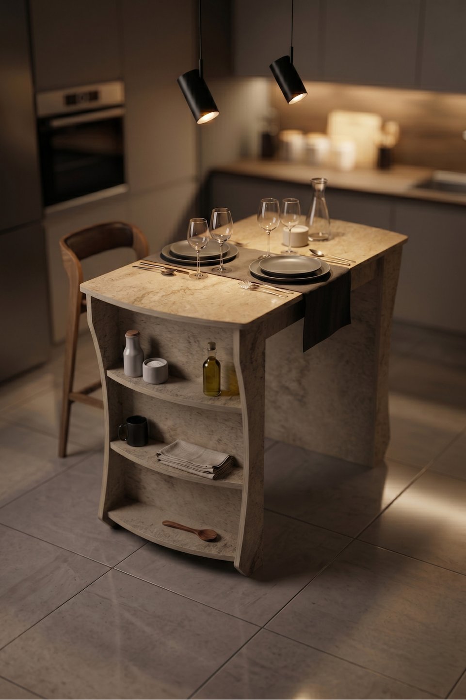 Tavolo bar isola da cucina con ripiani 2