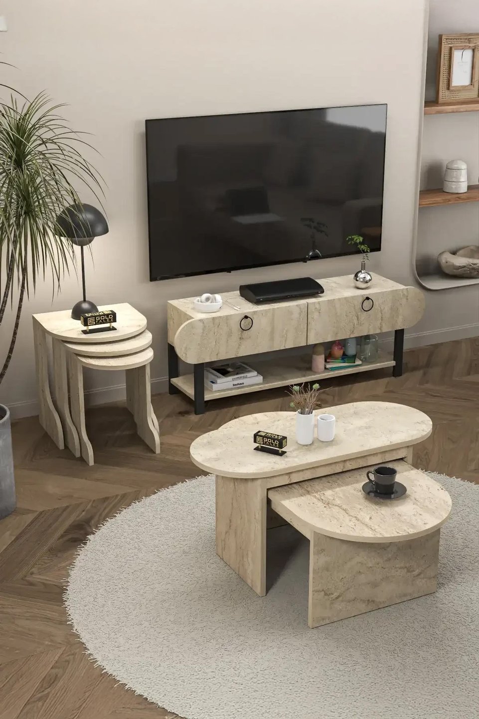 Setro Set tavolino e mobile TV – Set da 6 · Écru