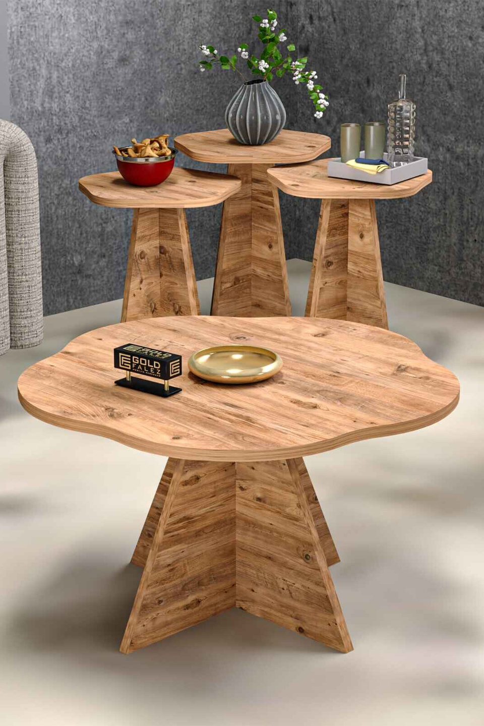 Çiçek Salontafel- en nesttafelset – Bruin