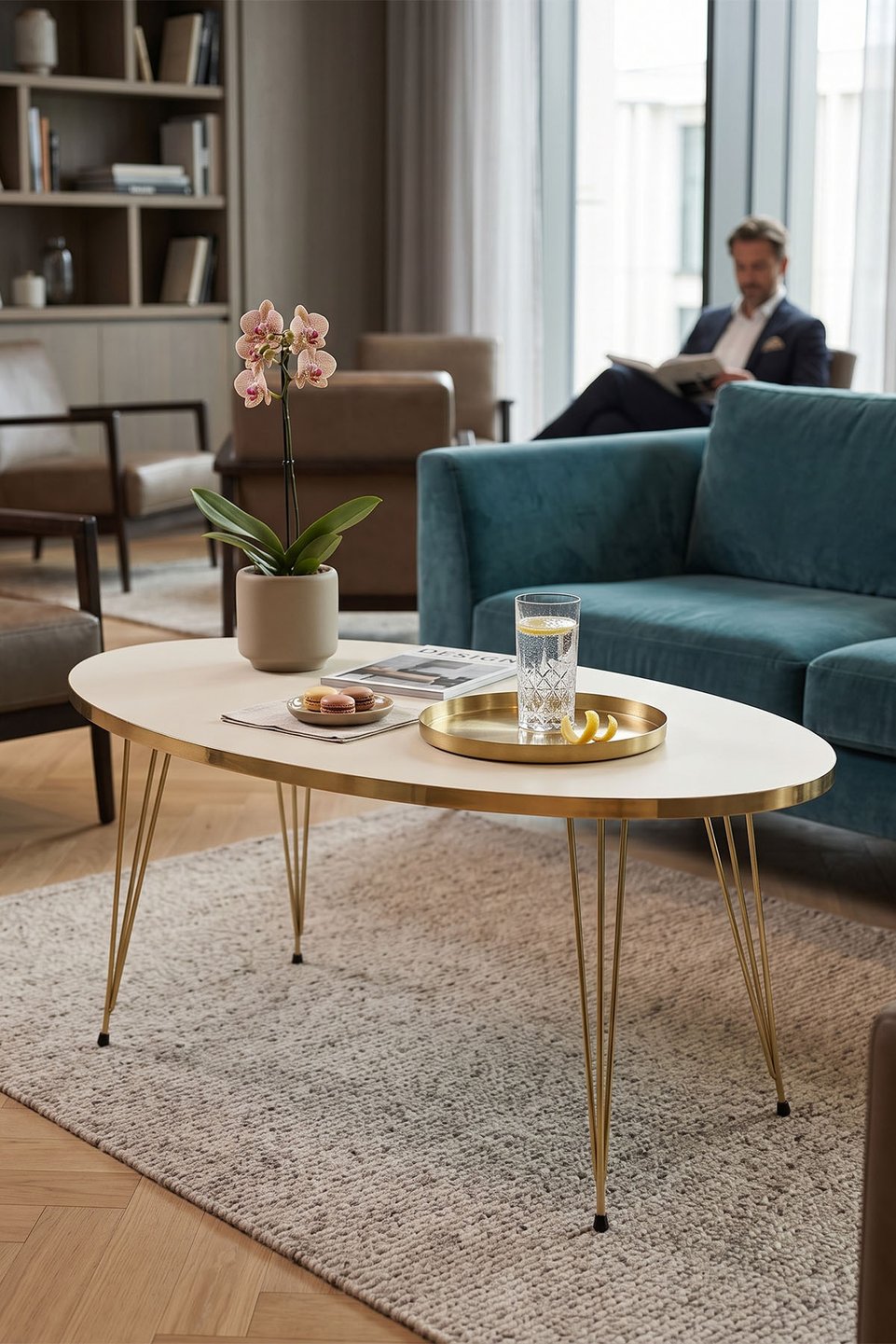 Tavolino da salotto ellittico a filo dorato 3