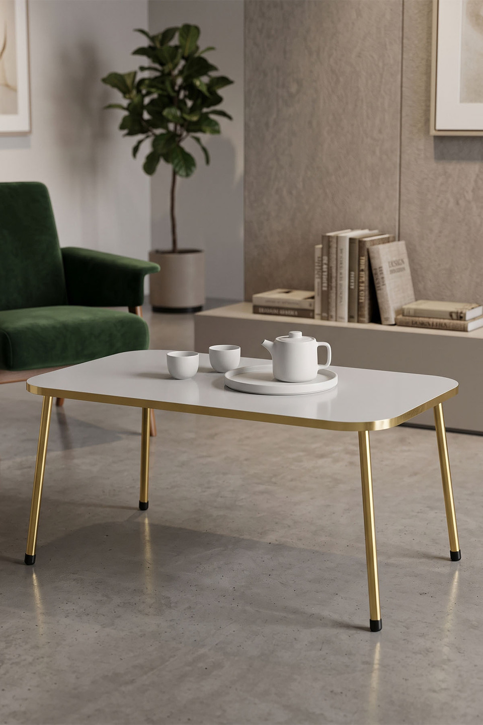 Mesa de centro rectangular con patas doradas 4