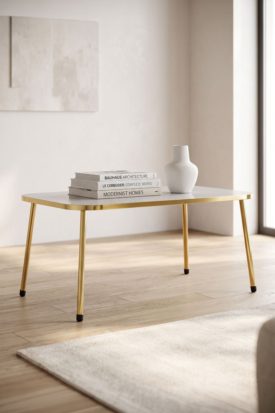 Mesa de centro rectangular con patas doradas 5