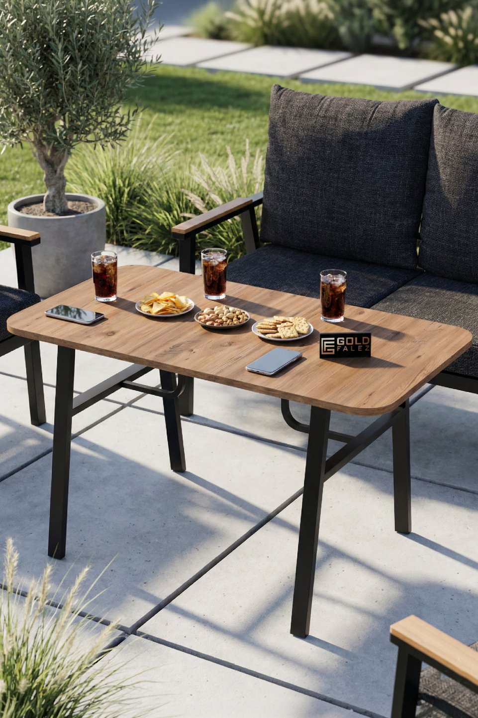 Mesa de jardim retangular – Padrão de madeira