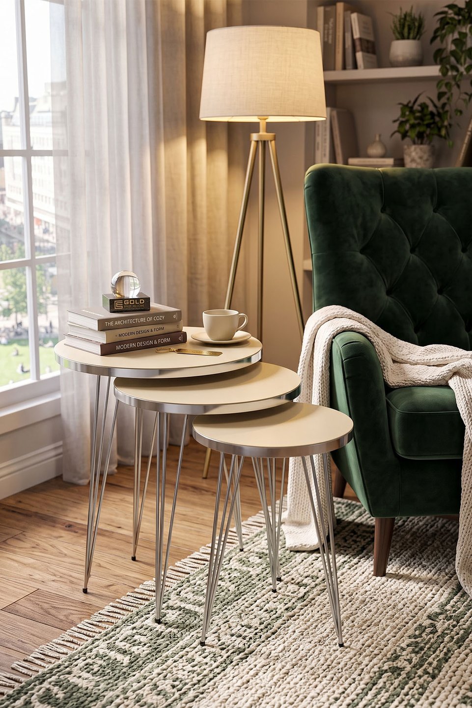 Nesttafels met zilveren draadpoten 6