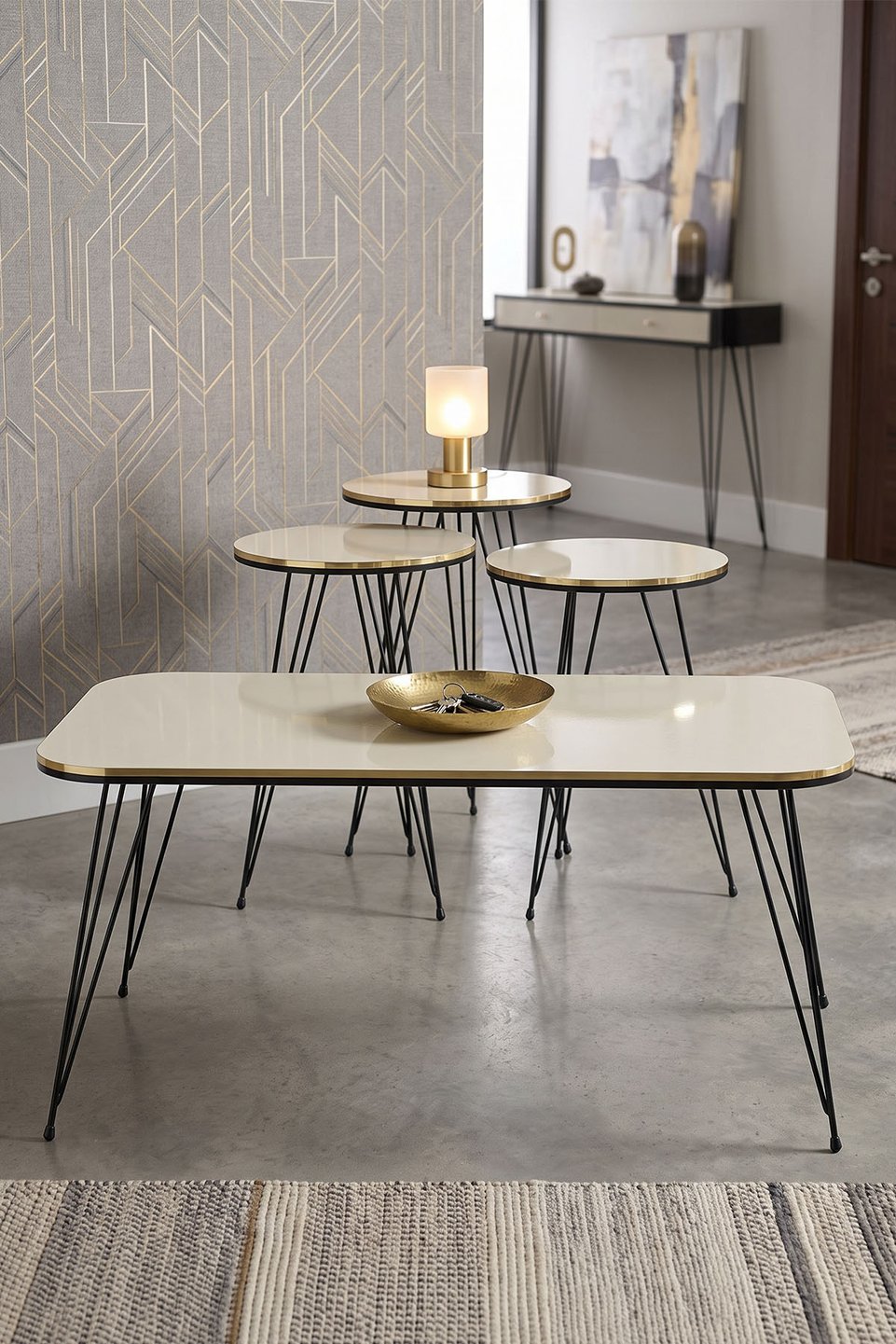 Tisch-Set mit schwarzen Drahtbeinen 3