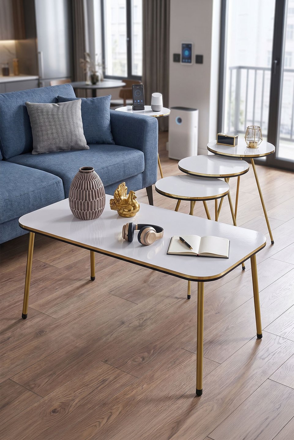Ensemble de tables à pieds en métal doré 3