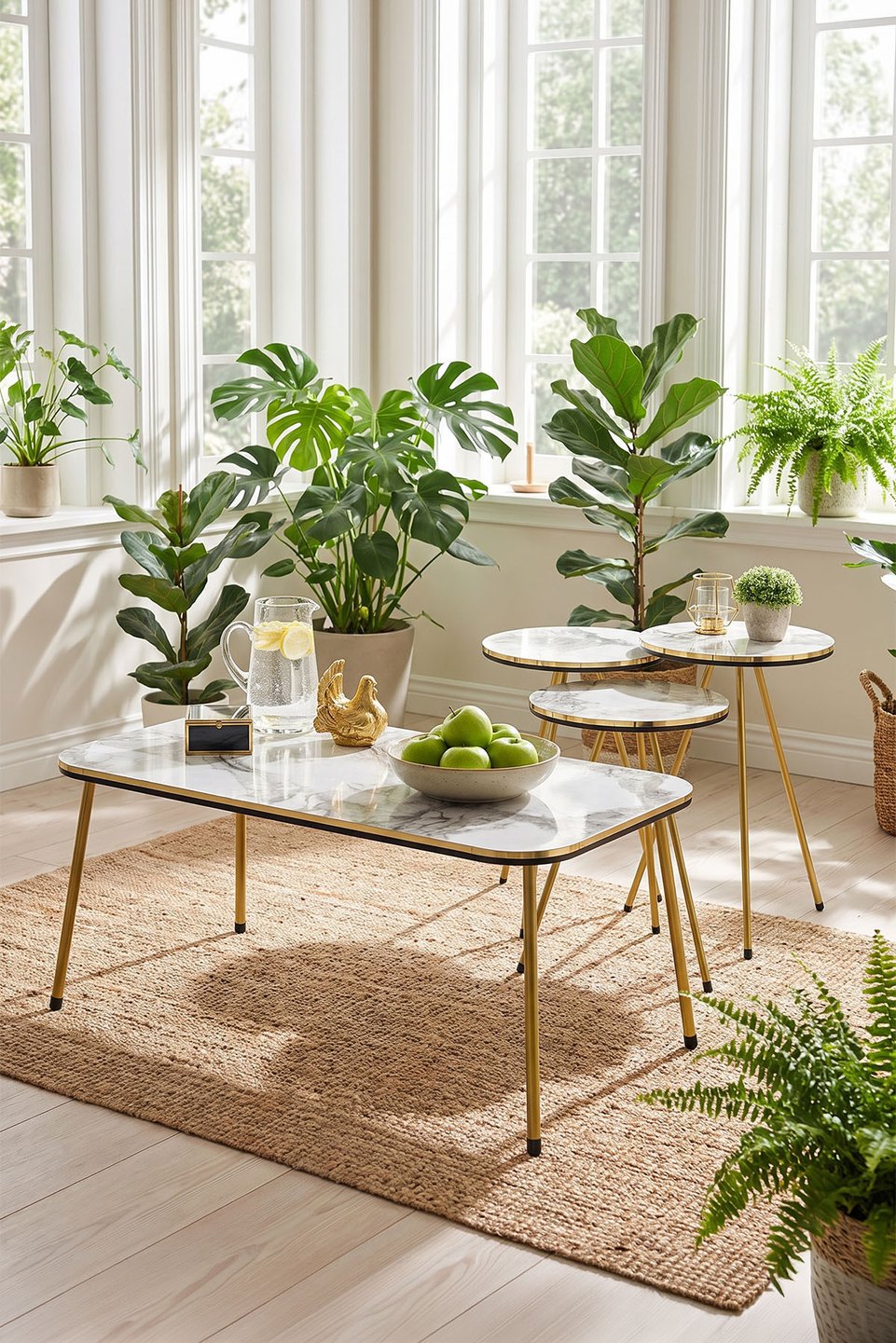 Conjunto de mesas com pés de metal dourado 5