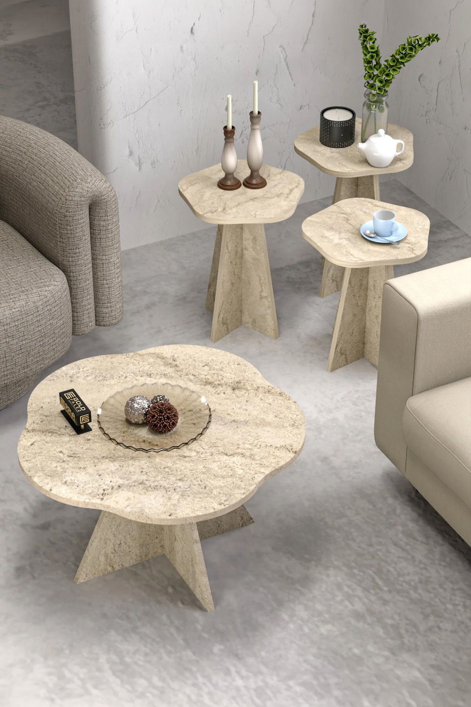 Çiçek Conjunto de mesa de centro e mesas de encaixe 6