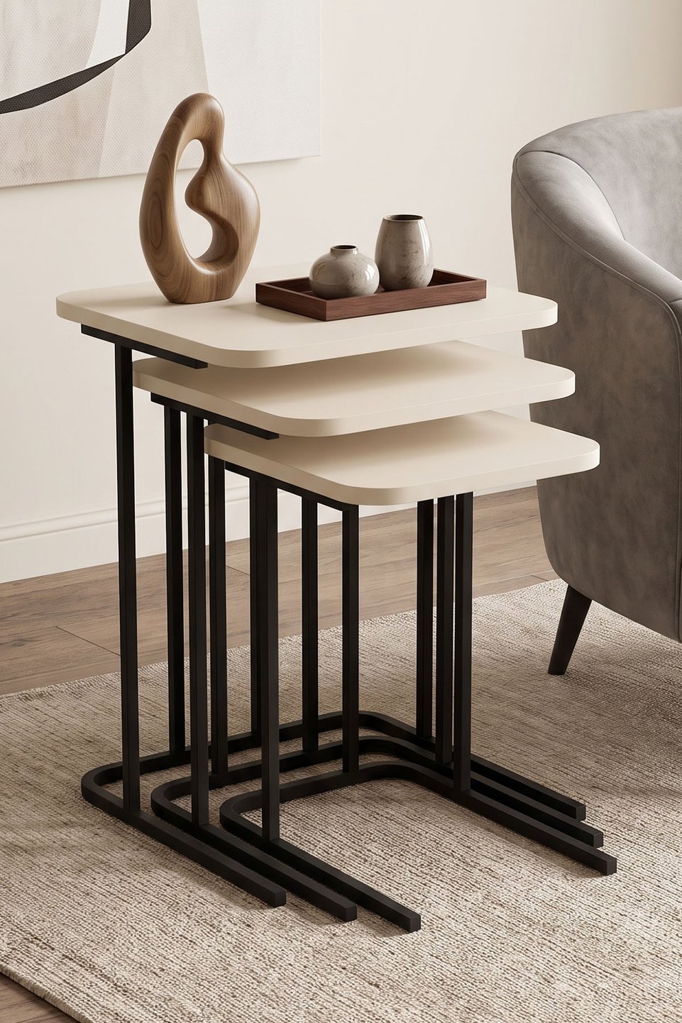 Zino Tavolini a nido – Set da 3 · Crema